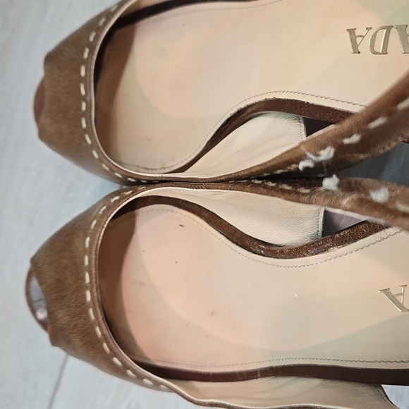 Prada Women Vintage Y2K Brown Peep-Toe Slingback Heels Shoes Sz 40/10 - Picture 12 of 13
